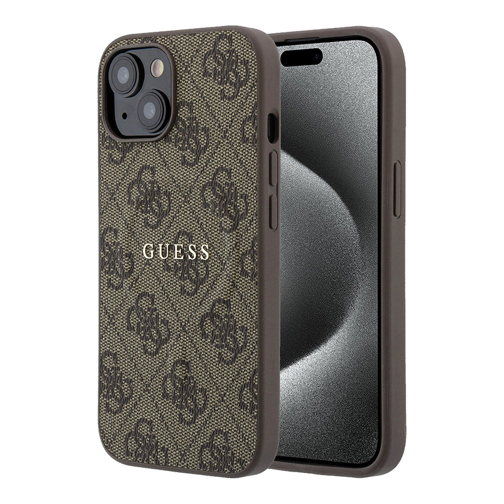 iPhone 15 Kılıf Guess Orijinal Lisanslı M-safe Kabartmalı 4G Desenli Yazı Logolu Kılıf