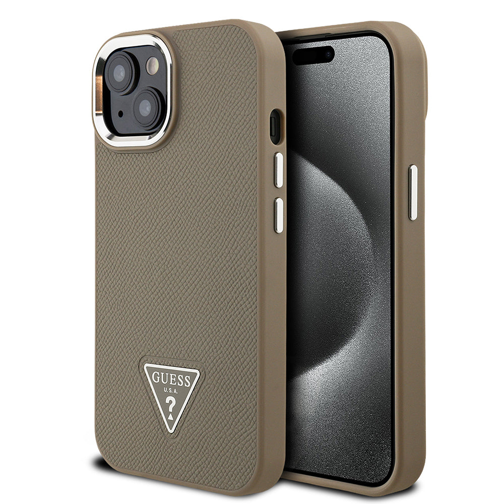 iPhone 15 Kılıf Guess Orijinal Lisanslı M-safe Şarj Özellikli Grained Triangle Kılıf