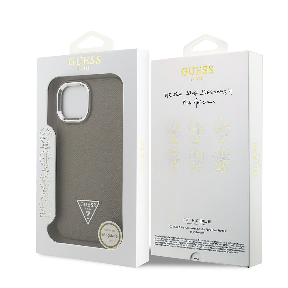 iPhone 15 Kılıf Guess Orijinal Lisanslı M-safe Şarj Özellikli Grained Triangle Kılıf