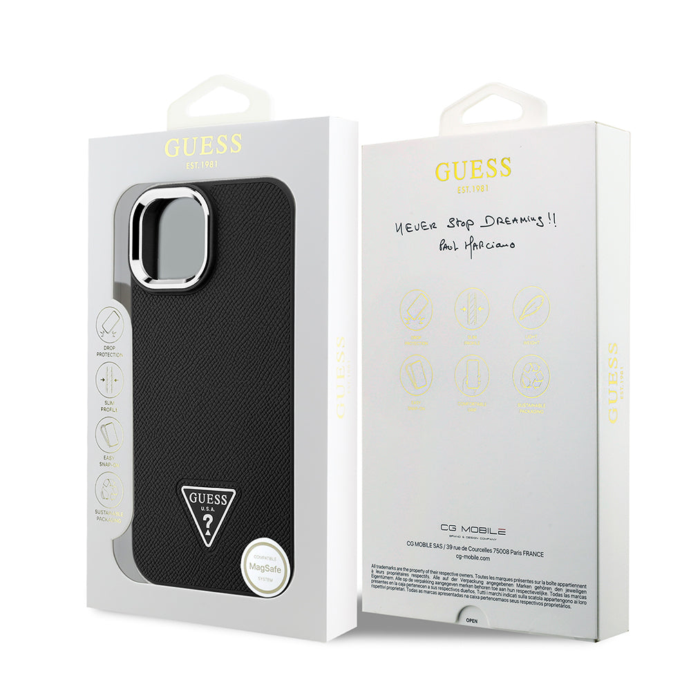 iPhone 15 Kılıf Guess Orijinal Lisanslı M-safe Şarj Özellikli Grained Triangle Kılıf