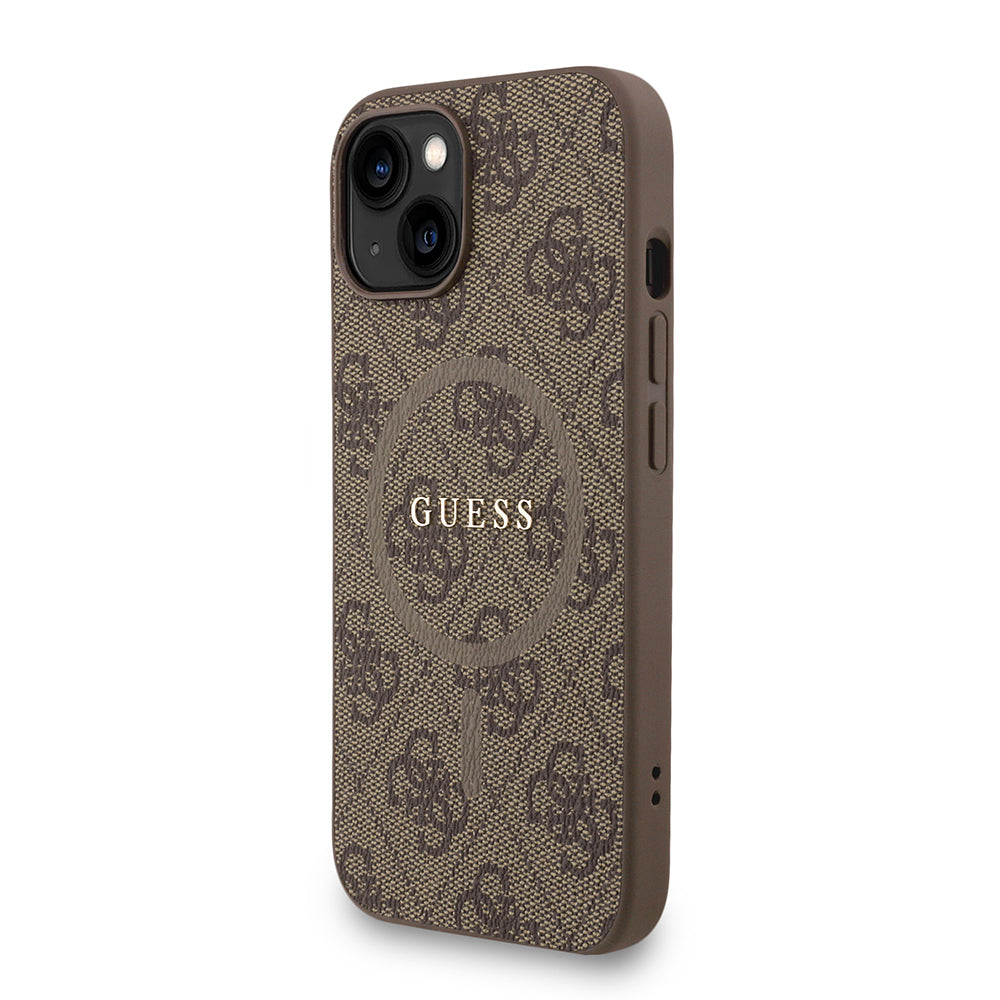 iPhone 15 Kılıf Guess Orijinal Lisanslı M-safe Şarj Özellikli PU Deri Bilek Askı İpli Yazı Logolu Kılıf