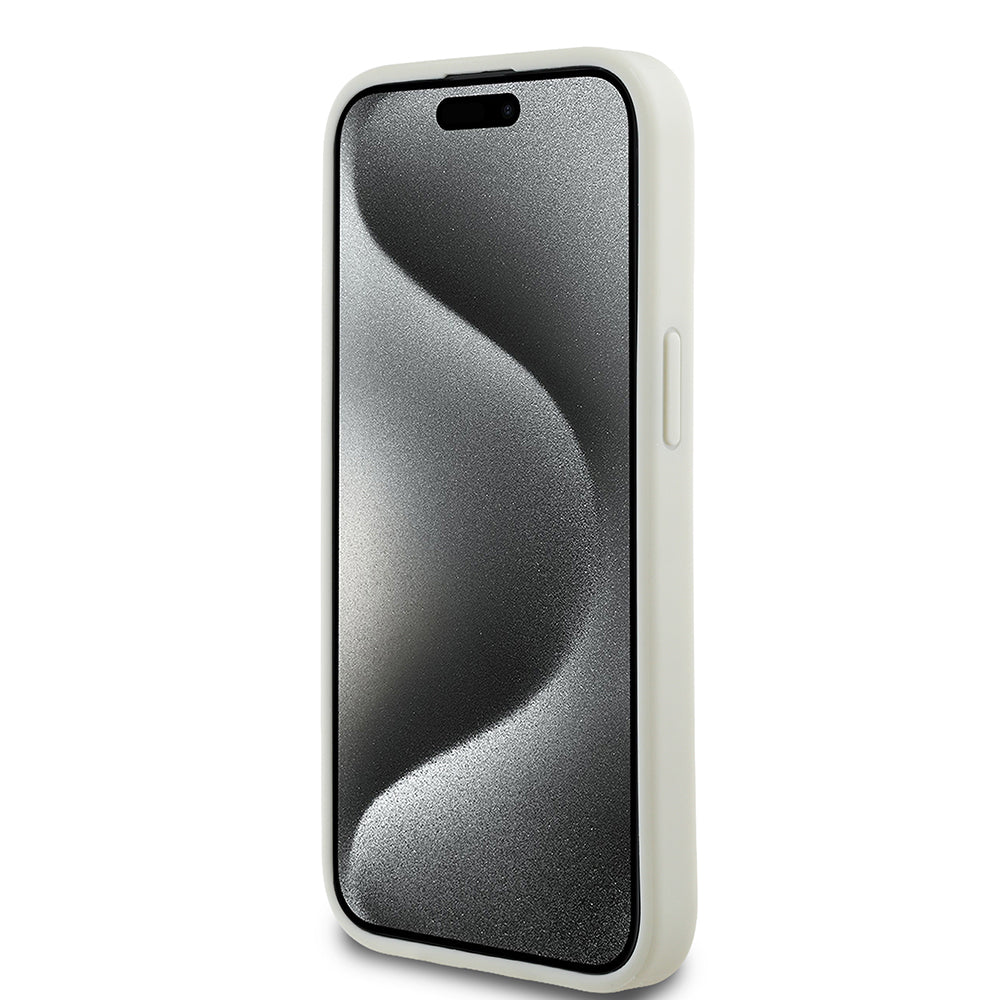 iPhone 15 Kılıf Guess Orijinal Lisanslı M-safe Şarj Özellikli Sıcak Baskılı Üçgen Logolu PU Deri Peony Kılıf