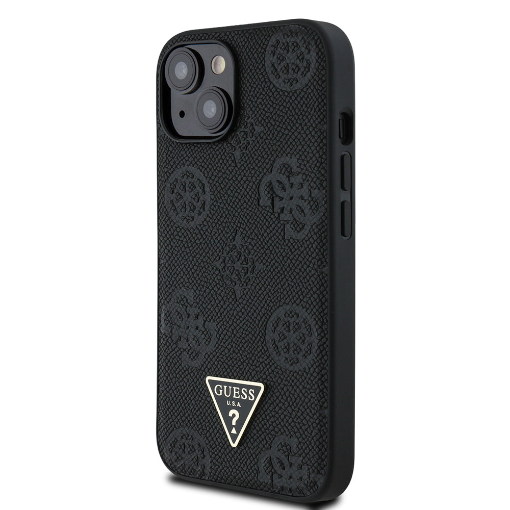 iPhone 15 Kılıf Guess Orijinal Lisanslı M-safe Şarj Özellikli Sıcak Baskılı Üçgen Logolu PU Deri Peony Kılıf