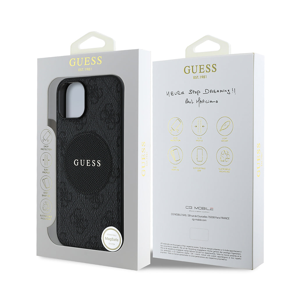 iPhone 15 Kılıf Guess Orijinal Lisanslı M-safe Şarj Özellikli Yazı Logolu Circle Classic Kılıf