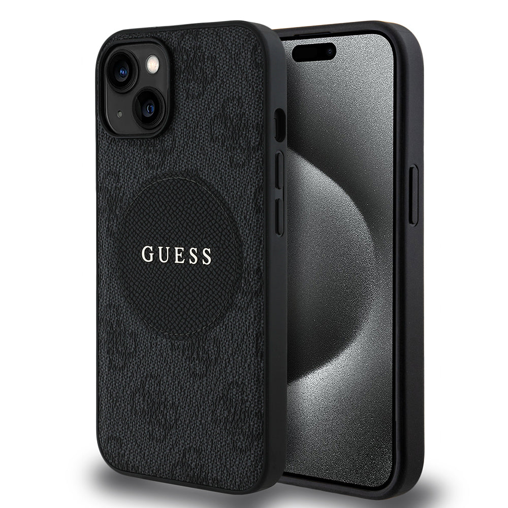 iPhone 15 Kılıf Guess Orijinal Lisanslı M-safe Şarj Özellikli Yazı Logolu Circle Classic Kılıf
