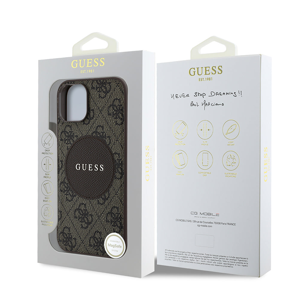 iPhone 15 Kılıf Guess Orijinal Lisanslı M-safe Şarj Özellikli Yazı Logolu Circle Classic Kılıf
