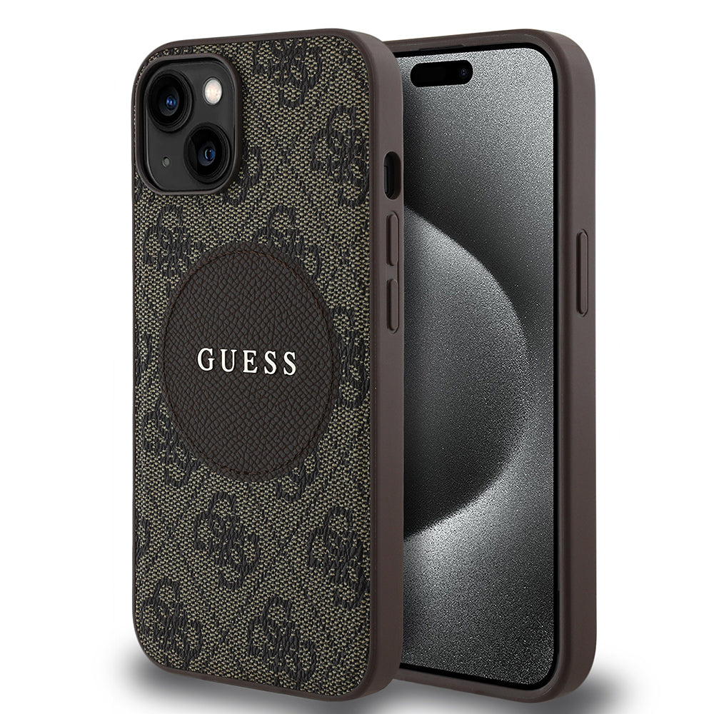 iPhone 15 Kılıf Guess Orijinal Lisanslı M-safe Şarj Özellikli Yazı Logolu Circle Classic Kılıf
