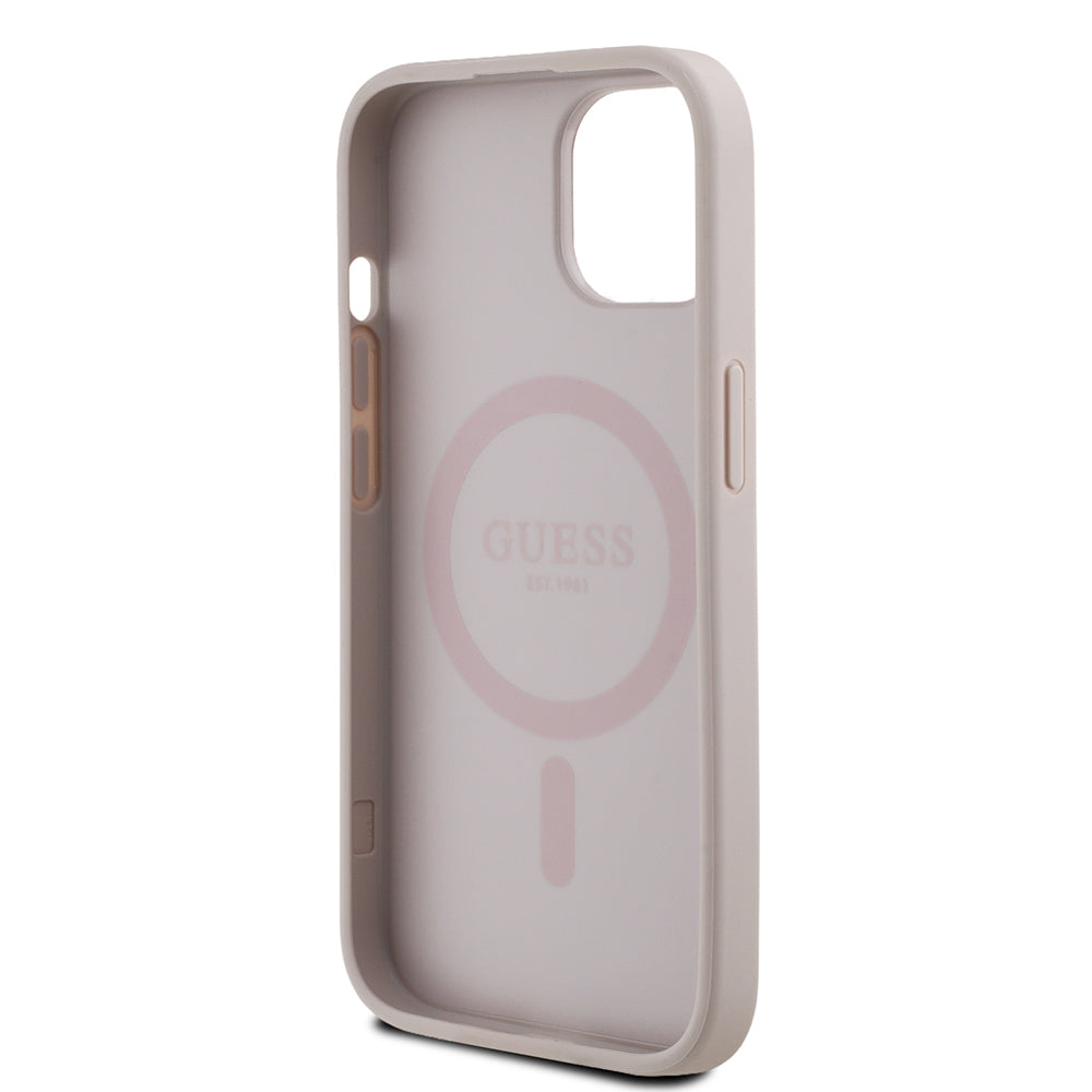 iPhone 15 Kılıf Guess Orijinal Lisanslı M-safe Şarj Özellikli Yazı Logolu Circle Classic Kılıf