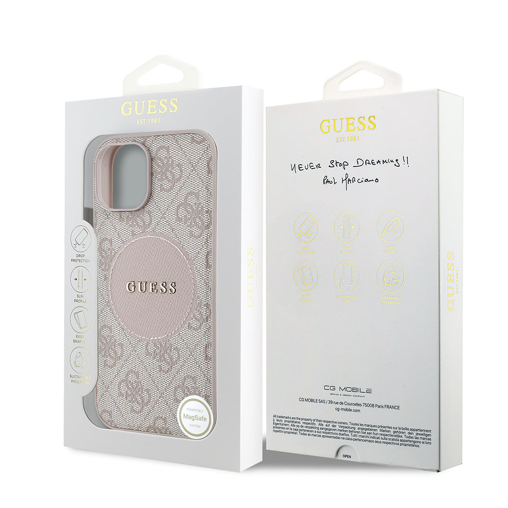 iPhone 15 Kılıf Guess Orijinal Lisanslı M-safe Şarj Özellikli Yazı Logolu Circle Classic Kılıf