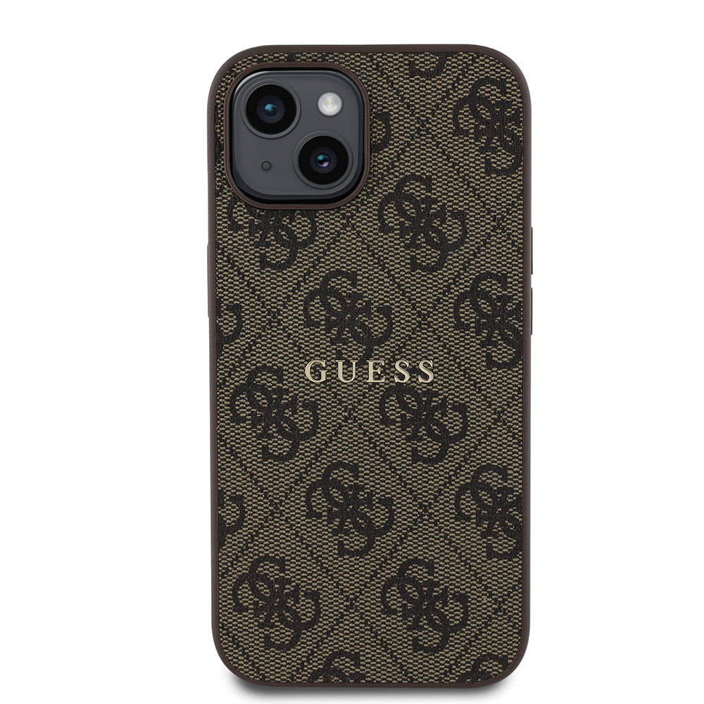 iPhone 15 Kılıf Guess Orijinal Lisanslı M-safe Şarj Özellikli 4G Desen Yazı Logolu Kılıf