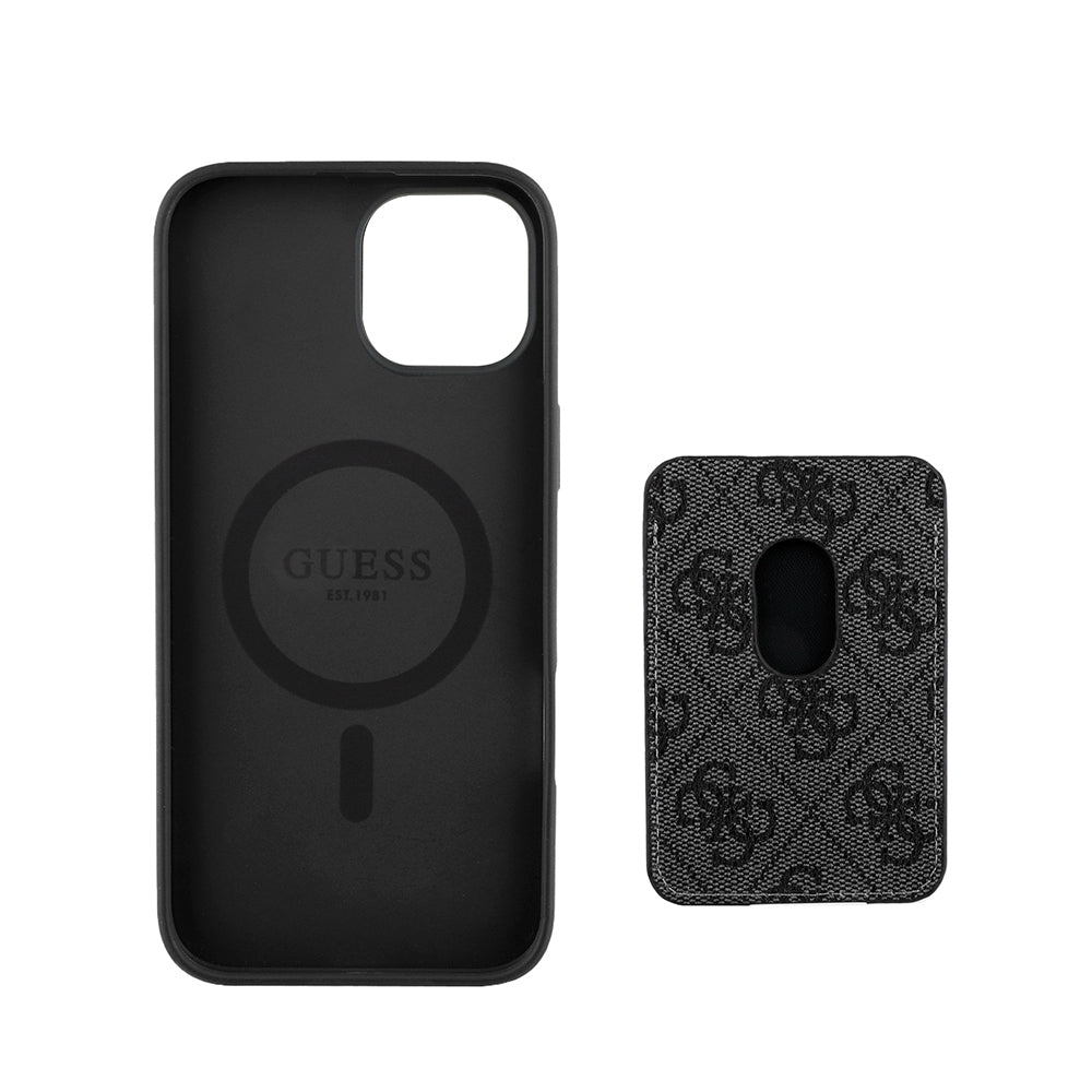iPhone 15 Kılıf Guess Orijinal Lisanslı M-safe Şarj Özellikli 4G Desenli Çizgili Kartlıklı Kılıf