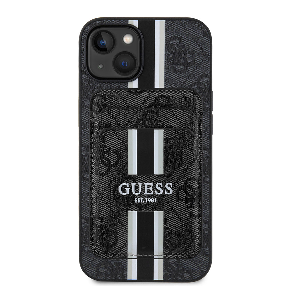 iPhone 15 Kılıf Guess Orijinal Lisanslı M-safe Şarj Özellikli 4G Desenli Çizgili Kartlıklı Kılıf