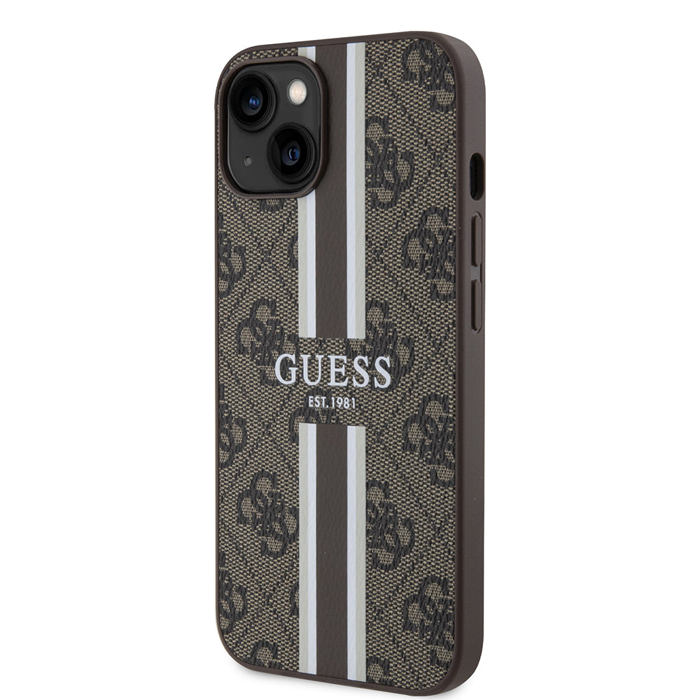 iPhone 15 Kılıf Guess Orijinal Lisanslı M-safe Şarj Özellikli 4G Şerit Tasarımlı Printed Kılıf