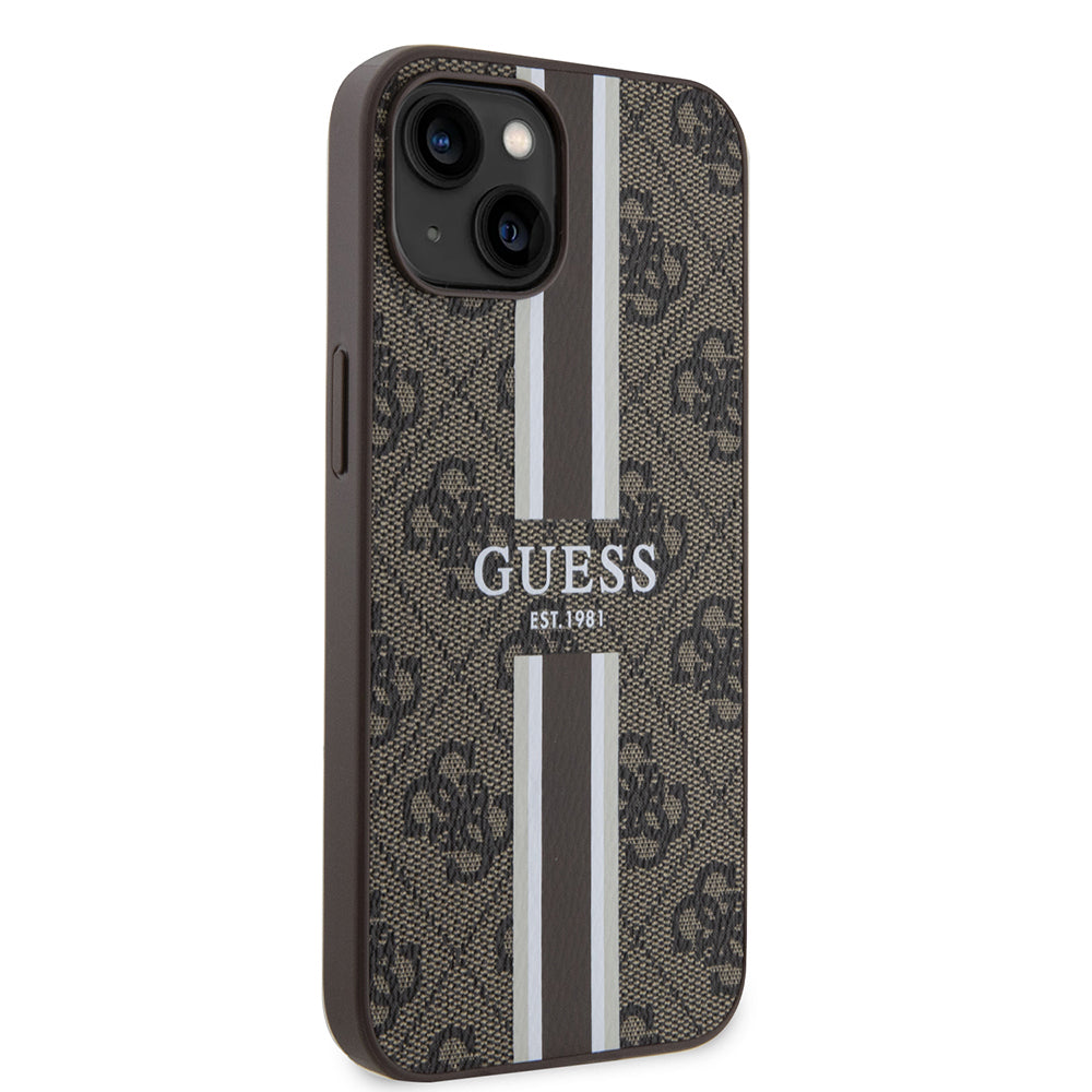 iPhone 15 Kılıf Guess Orijinal Lisanslı M-safe Şarj Özellikli 4G Şerit Tasarımlı Printed Kılıf