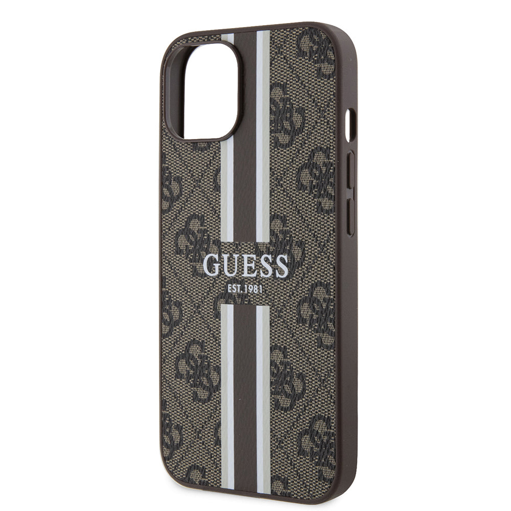 iPhone 15 Kılıf Guess Orijinal Lisanslı M-safe Şarj Özellikli 4G Şerit Tasarımlı Printed Kılıf