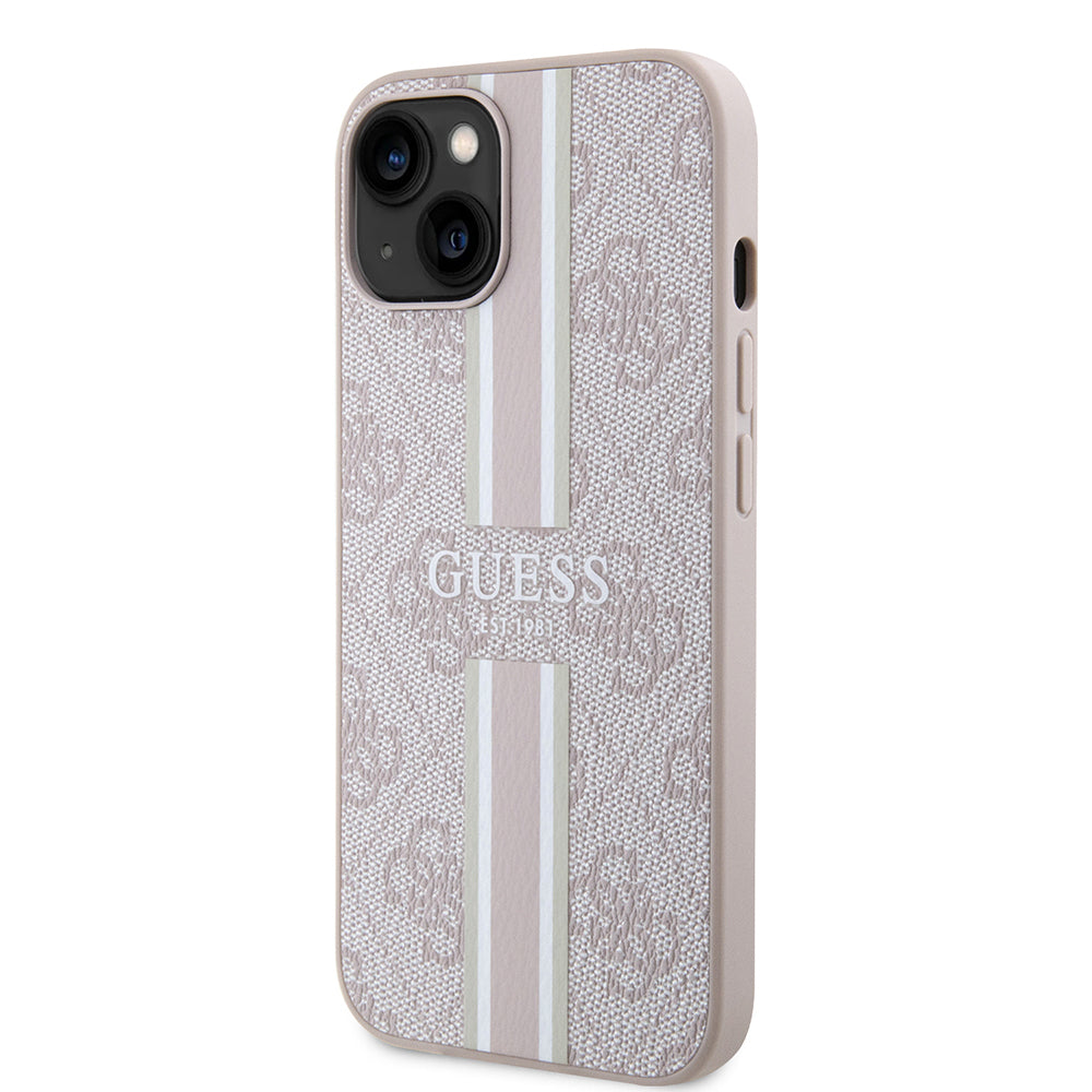 iPhone 15 Kılıf Guess Orijinal Lisanslı M-safe Şarj Özellikli 4G Şerit Tasarımlı Printed Kılıf
