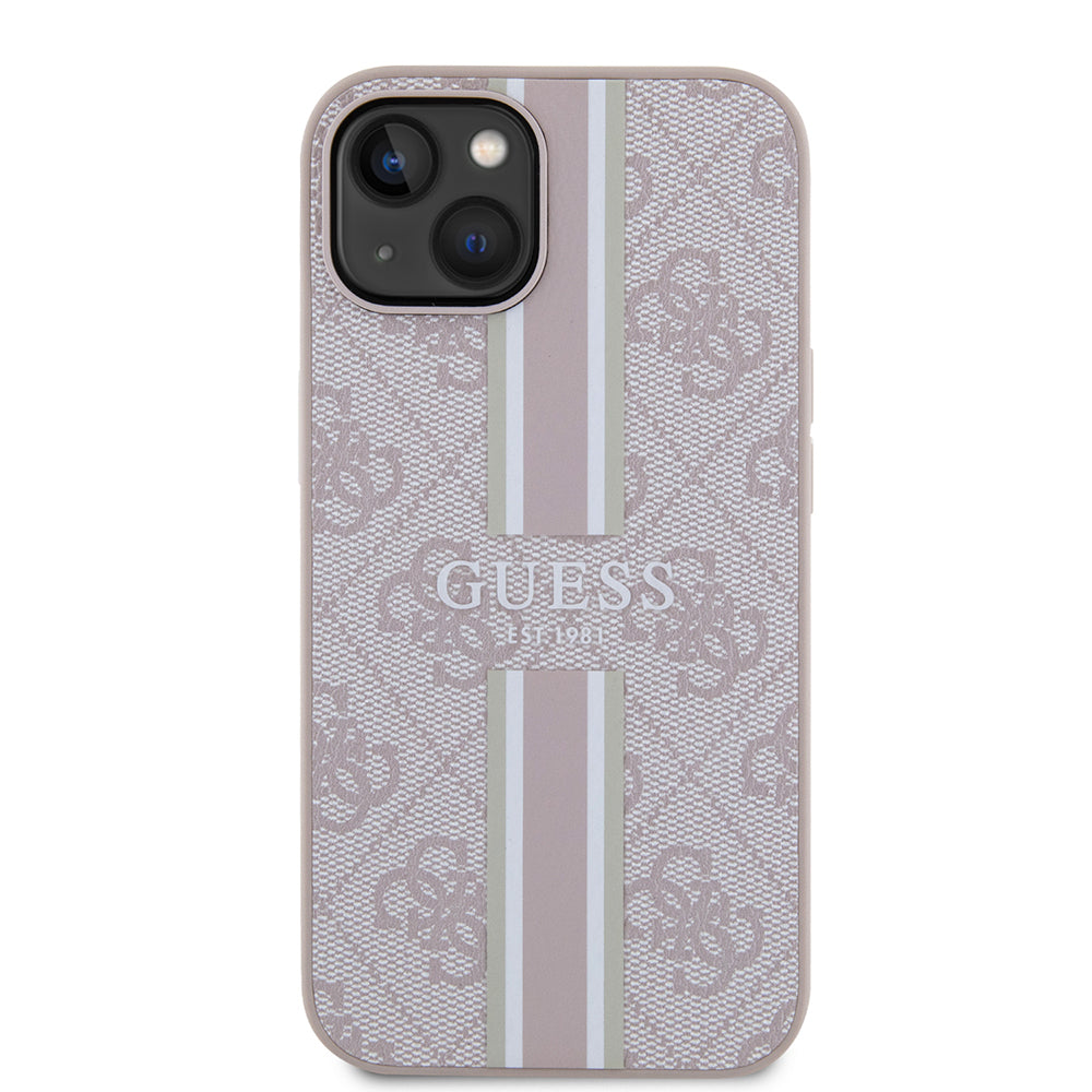 iPhone 15 Kılıf Guess Orijinal Lisanslı M-safe Şarj Özellikli 4G Şerit Tasarımlı Printed Kılıf