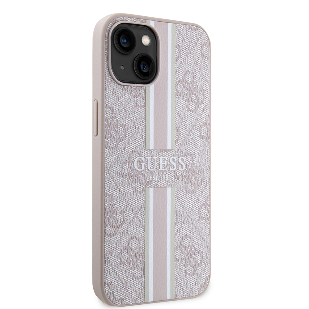 iPhone 15 Kılıf Guess Orijinal Lisanslı M-safe Şarj Özellikli 4G Şerit Tasarımlı Printed Kılıf