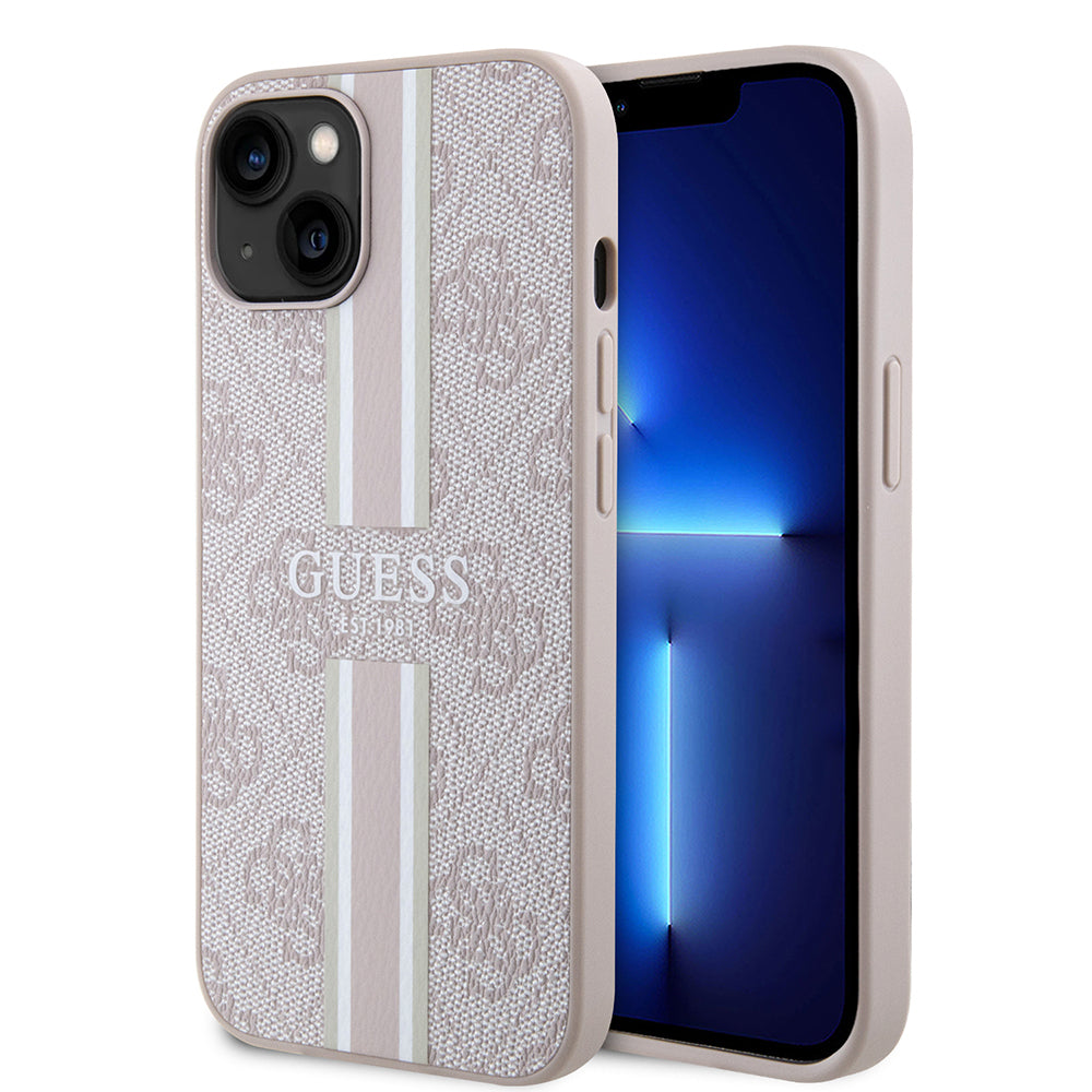 iPhone 15 Kılıf Guess Orijinal Lisanslı M-safe Şarj Özellikli 4G Şerit Tasarımlı Printed Kılıf