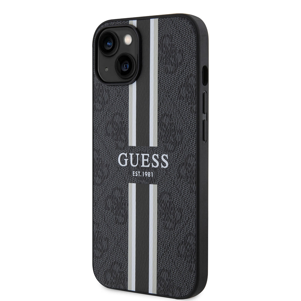 iPhone 15 Kılıf Guess Orijinal Lisanslı M-safe Şarj Özellikli 4G Şerit Tasarımlı Printed Kılıf
