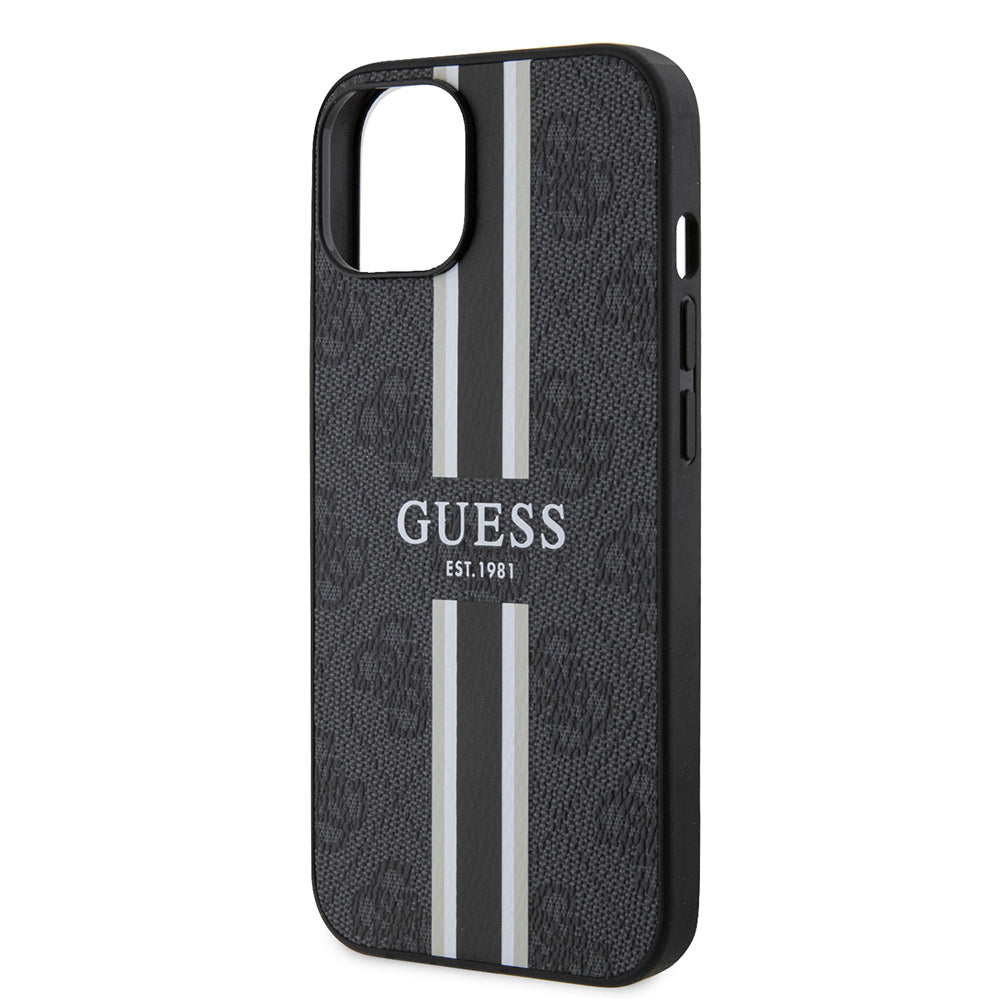 iPhone 15 Kılıf Guess Orijinal Lisanslı M-safe Şarj Özellikli 4G Şerit Tasarımlı Printed Kılıf