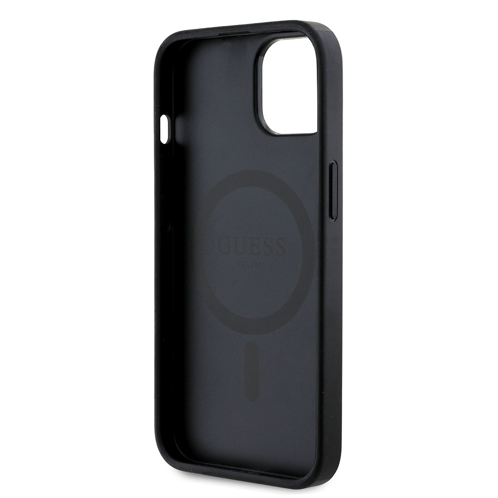 iPhone 15 Kılıf Guess Orijinal Lisanslı M-safe Şarj Özellikli Gül Baskılı 4G Desenli Yazı Logolu Kılıf