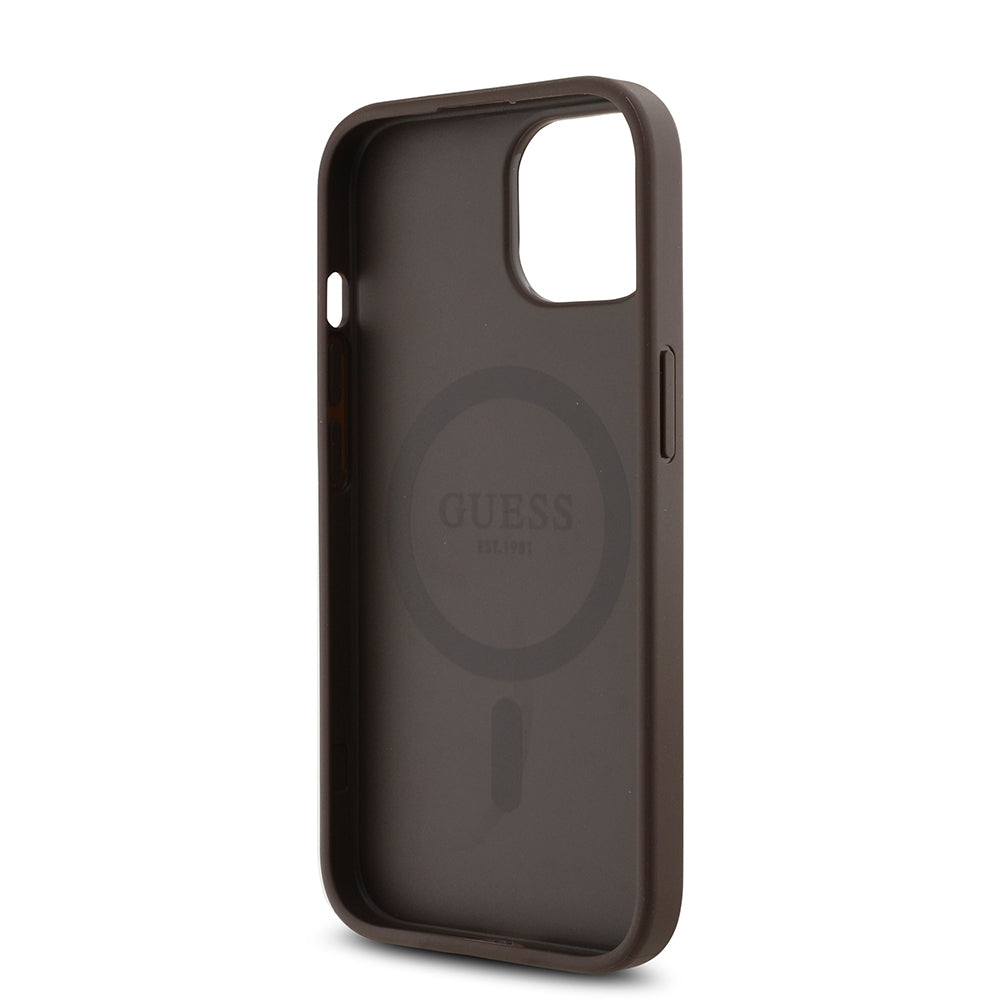 iPhone 15 Kılıf Guess Orijinal Lisanslı M-safe Şarj Özellikli Gül Baskılı 4G Desenli Yazı Logolu Kılıf