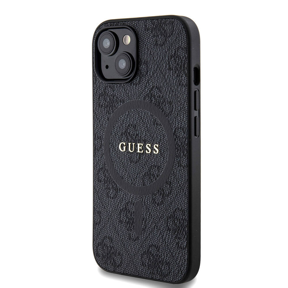 iPhone 15 Kılıf Guess Orijinal Lisanslı M-safe Şarj Özellikli PU Halkalı 4G Desenli Yazı Logolu Kılıf