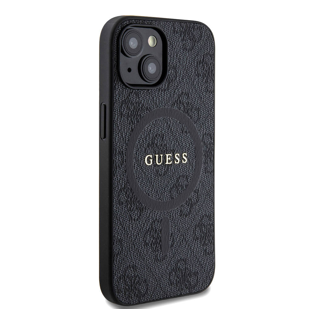 iPhone 15 Kılıf Guess Orijinal Lisanslı M-safe Şarj Özellikli PU Halkalı 4G Desenli Yazı Logolu Kılıf