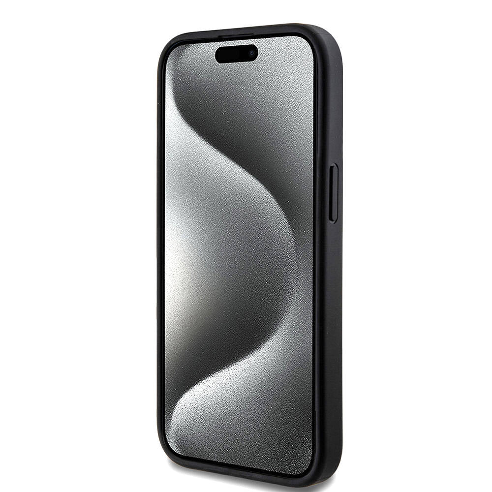 iPhone 15 Kılıf Guess Orijinal Lisanslı M-safe Şarj Özellikli PU Halkalı 4G Desenli Yazı Logolu Kılıf