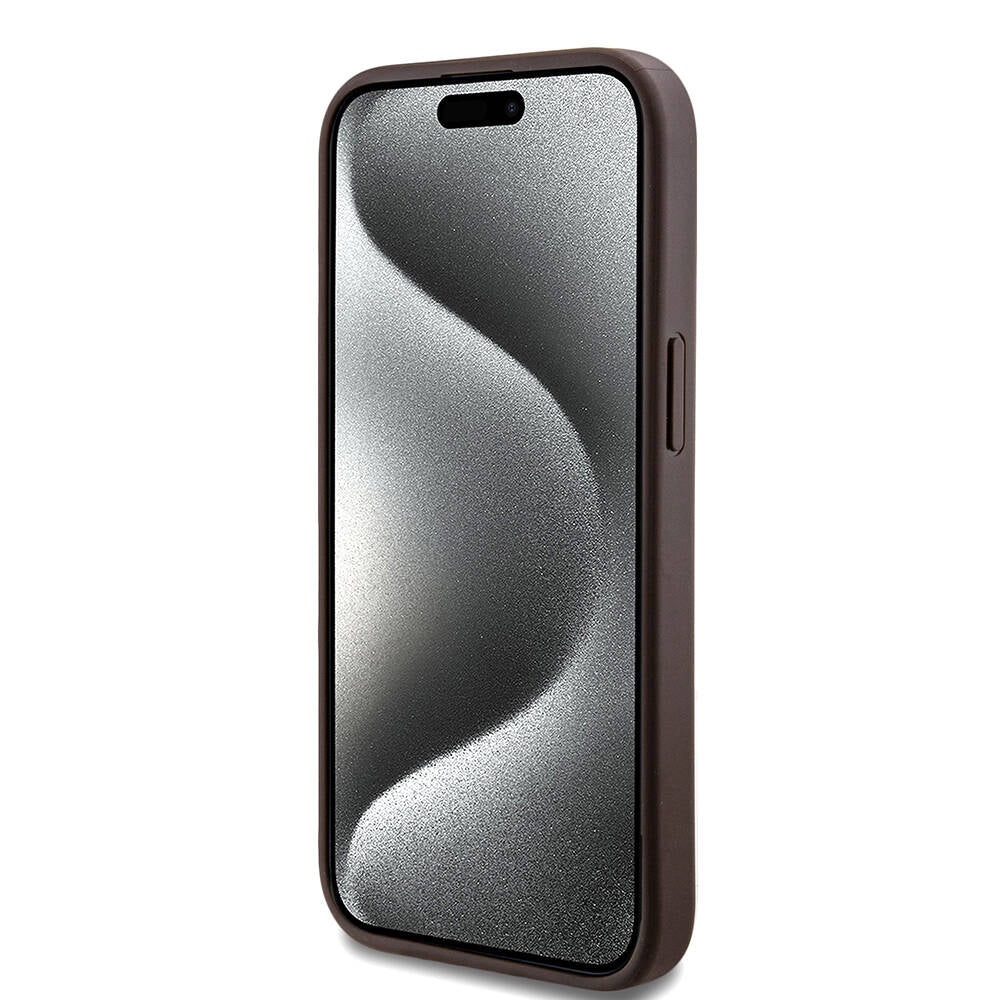iPhone 15 Kılıf Guess Orijinal Lisanslı M-safe Şarj Özellikli PU Halkalı 4G Desenli Yazı Logolu Kılıf