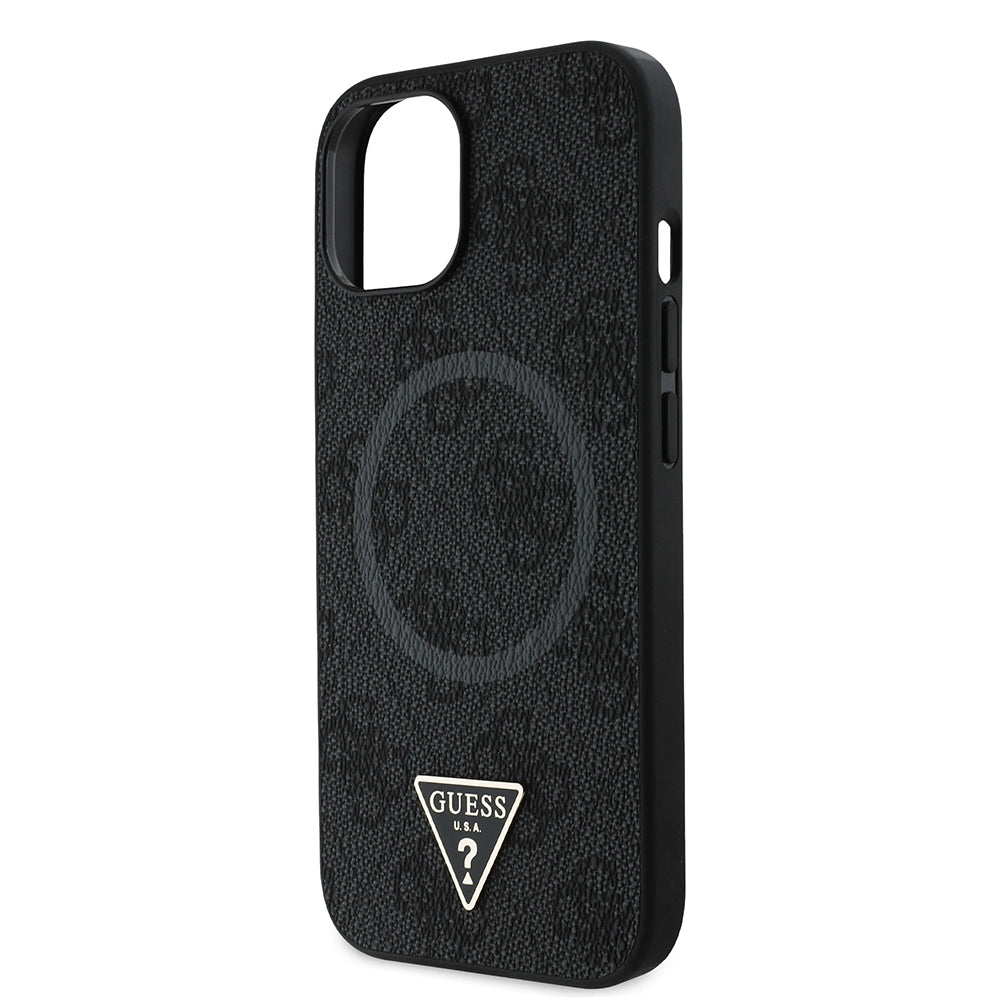 iPhone 15 Kılıf Guess Orijinal Lisanslı M-safe Şarj Özellikli PU Üçgen Logo 4G Desenli Kılıf