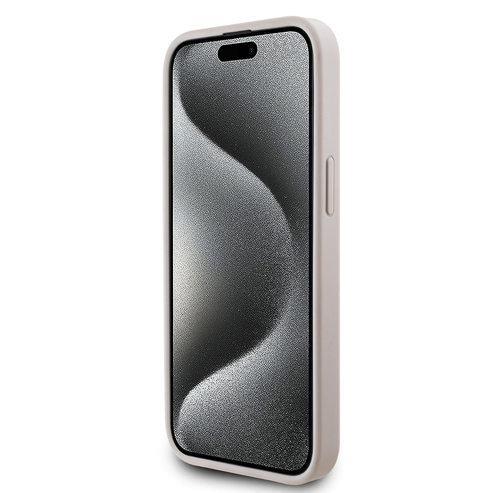 iPhone 15 Kılıf Guess Orijinal Lisanslı M-safe Şarj Özellikli PU Üçgen Logo 4G Desenli Kılıf