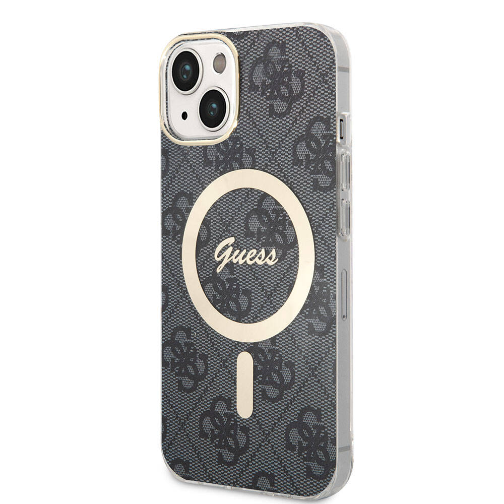 iPhone 15 Kılıf Guess Orijinal Lisanslı M-safe Şarj Özellikli Yazı Logolu 4G Desenli Kılıf