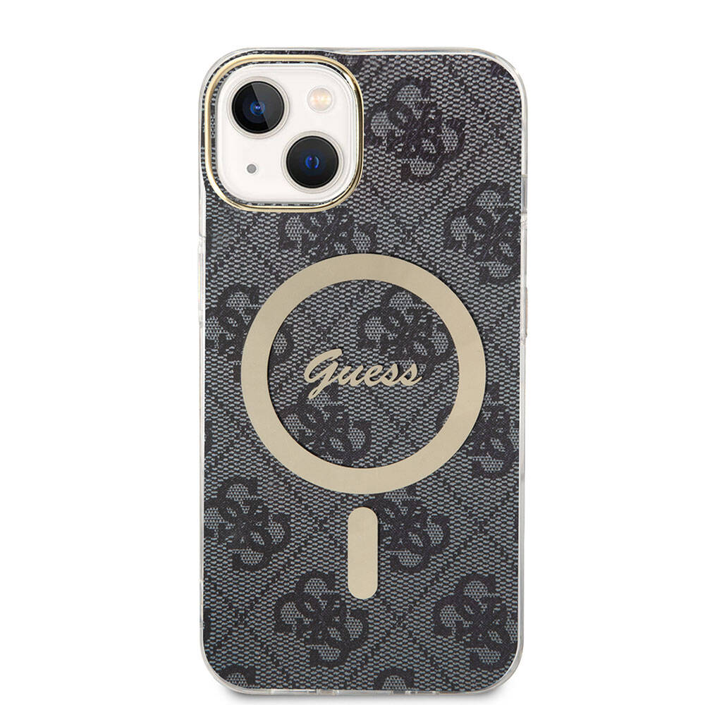 iPhone 15 Kılıf Guess Orijinal Lisanslı M-safe Şarj Özellikli Yazı Logolu 4G Desenli Kılıf