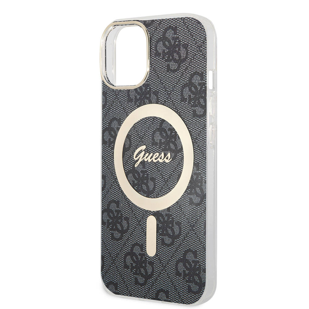 iPhone 15 Kılıf Guess Orijinal Lisanslı M-safe Şarj Özellikli Yazı Logolu 4G Desenli Kılıf