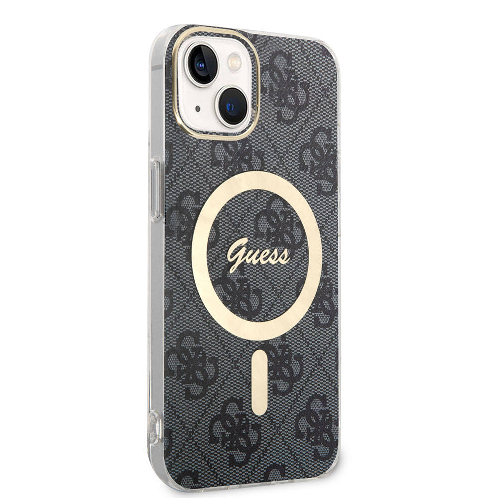iPhone 15 Kılıf Guess Orijinal Lisanslı M-safe Şarj Özellikli Yazı Logolu 4G Desenli Kılıf