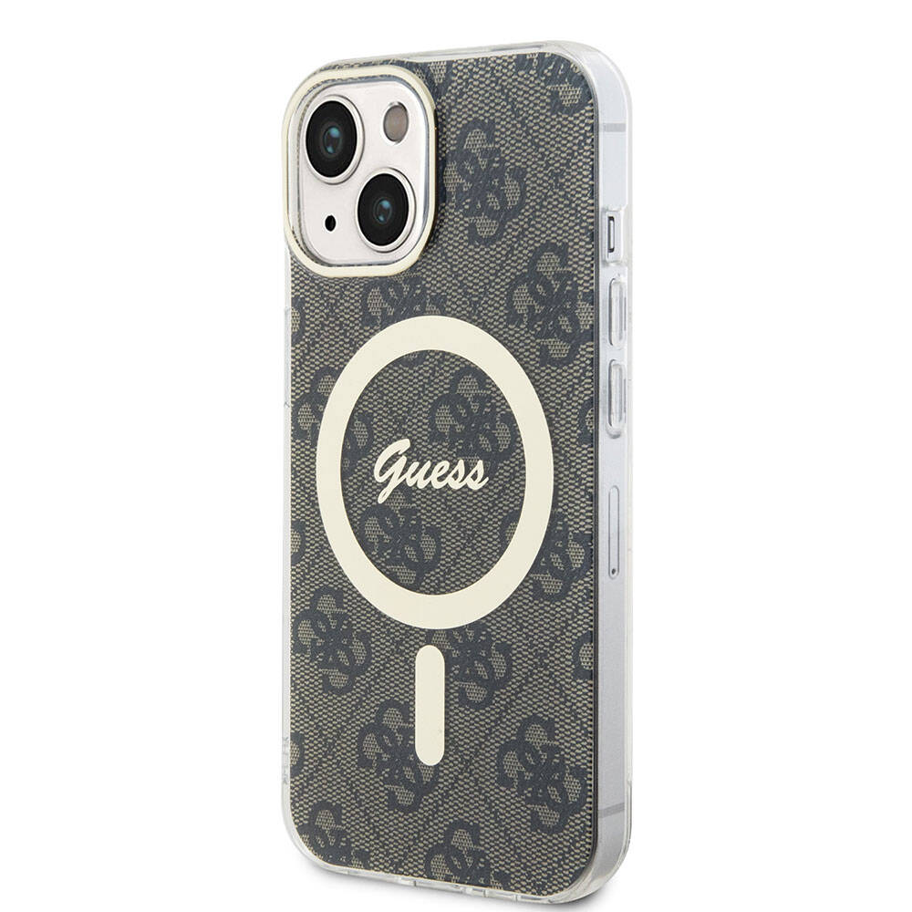 iPhone 15 Kılıf Guess Orijinal Lisanslı M-safe Şarj Özellikli Yazı Logolu 4G Desenli Kılıf