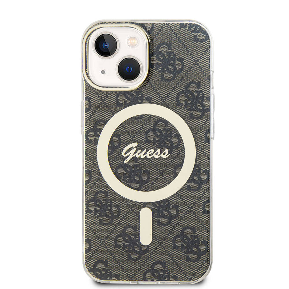 iPhone 15 Kılıf Guess Orijinal Lisanslı M-safe Şarj Özellikli Yazı Logolu 4G Desenli Kılıf