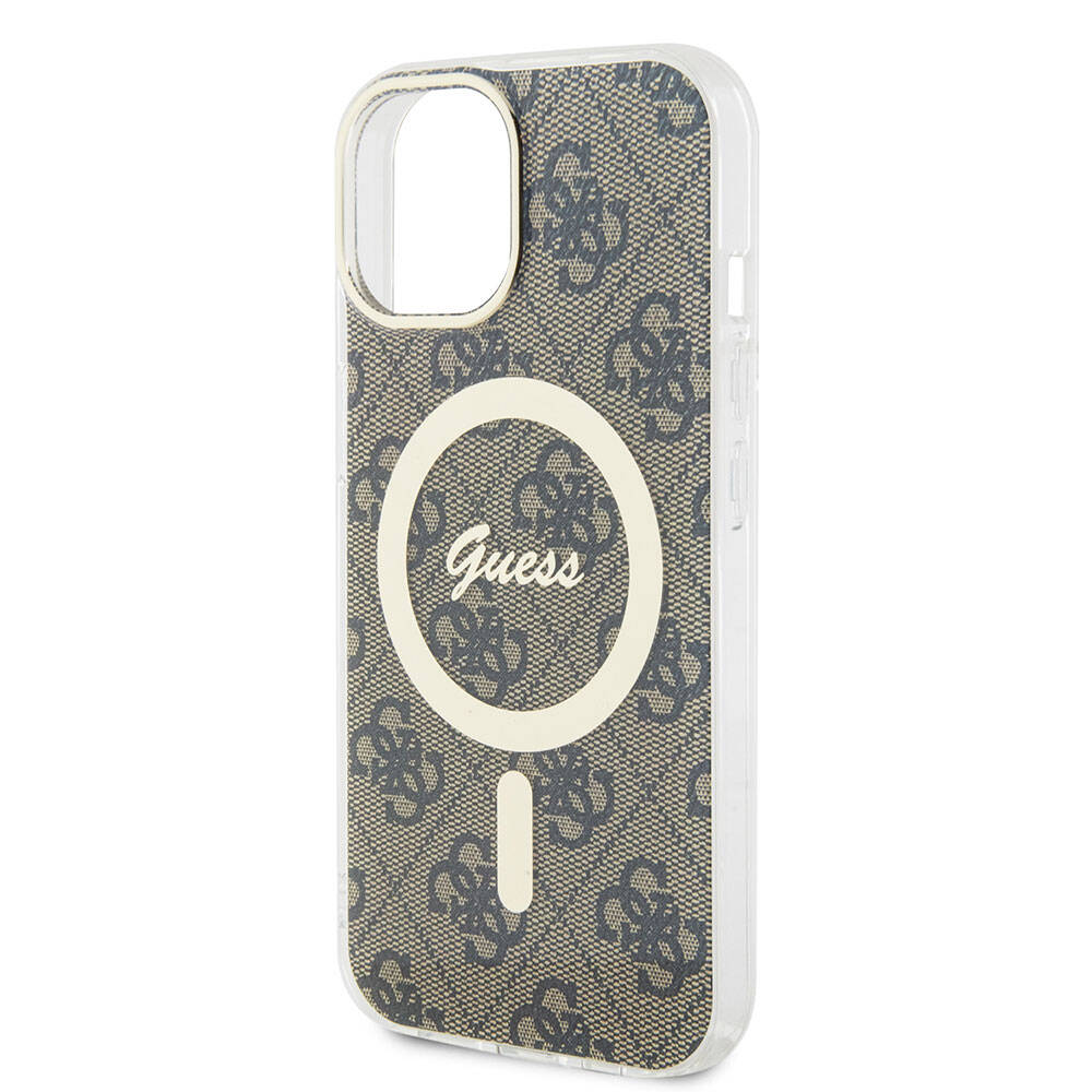 iPhone 15 Kılıf Guess Orijinal Lisanslı M-safe Şarj Özellikli Yazı Logolu 4G Desenli Kılıf