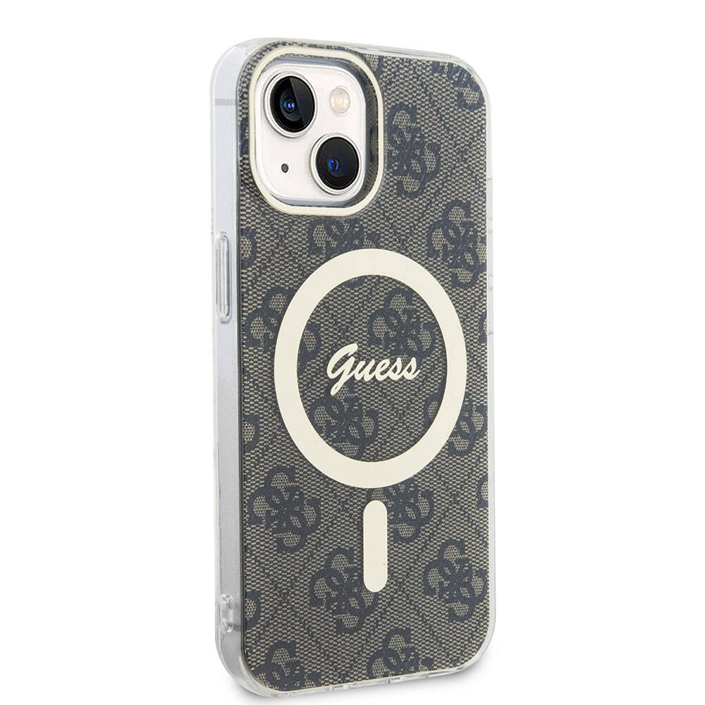 iPhone 15 Kılıf Guess Orijinal Lisanslı M-safe Şarj Özellikli Yazı Logolu 4G Desenli Kılıf