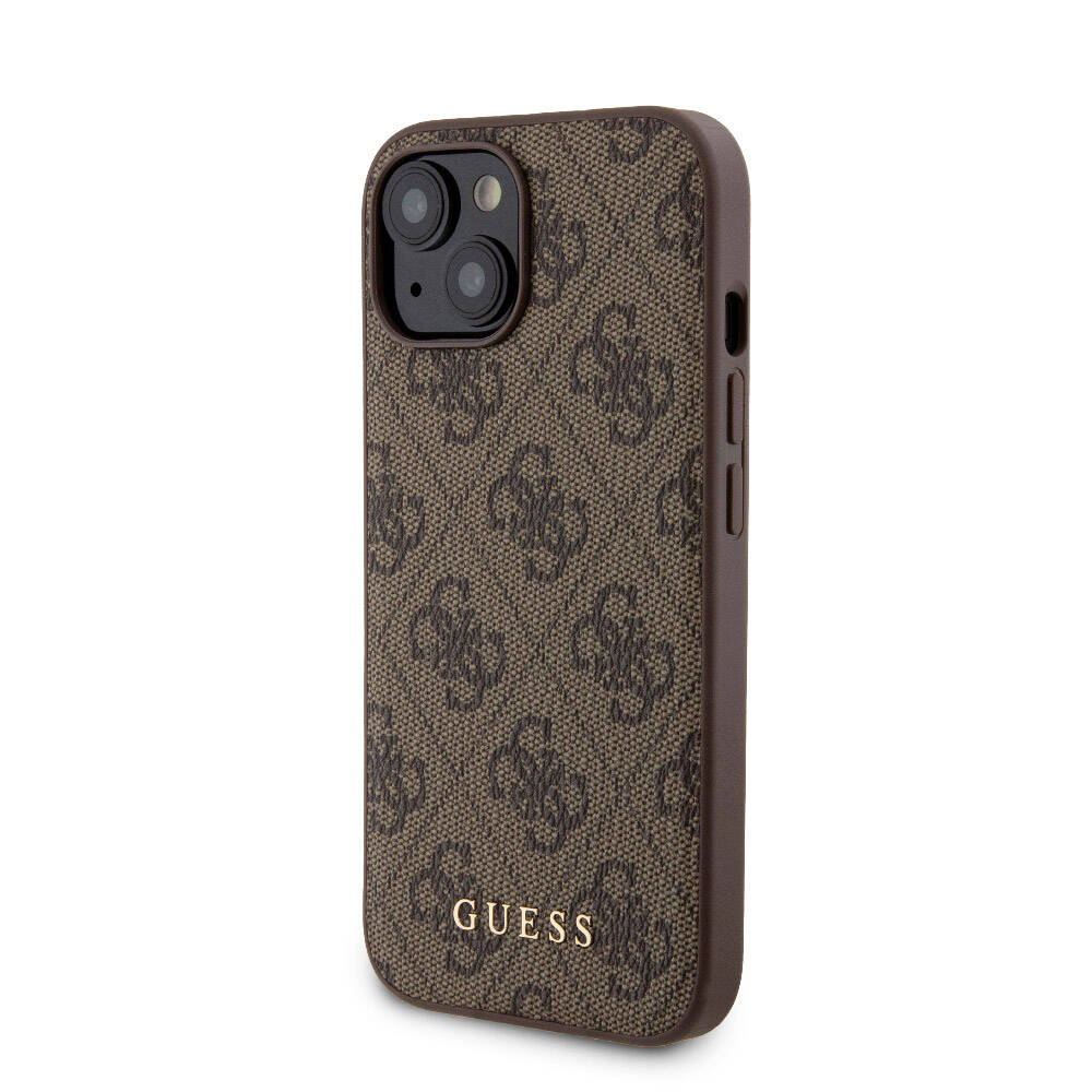 iPhone 15 Kılıf Guess Orijinal Lisanslı M-safe Şarj Özellikli Yazı Logolu 4G Desenli Kılıf + Powerbank 5000mAh 2in1 Set
