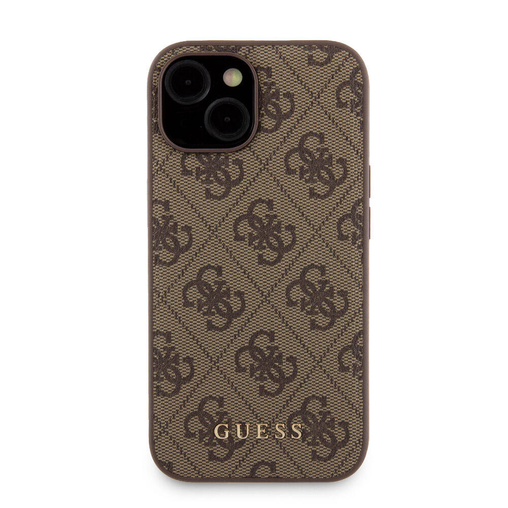 iPhone 15 Kılıf Guess Orijinal Lisanslı M-safe Şarj Özellikli Yazı Logolu 4G Desenli Kılıf + Powerbank 5000mAh 2in1 Set