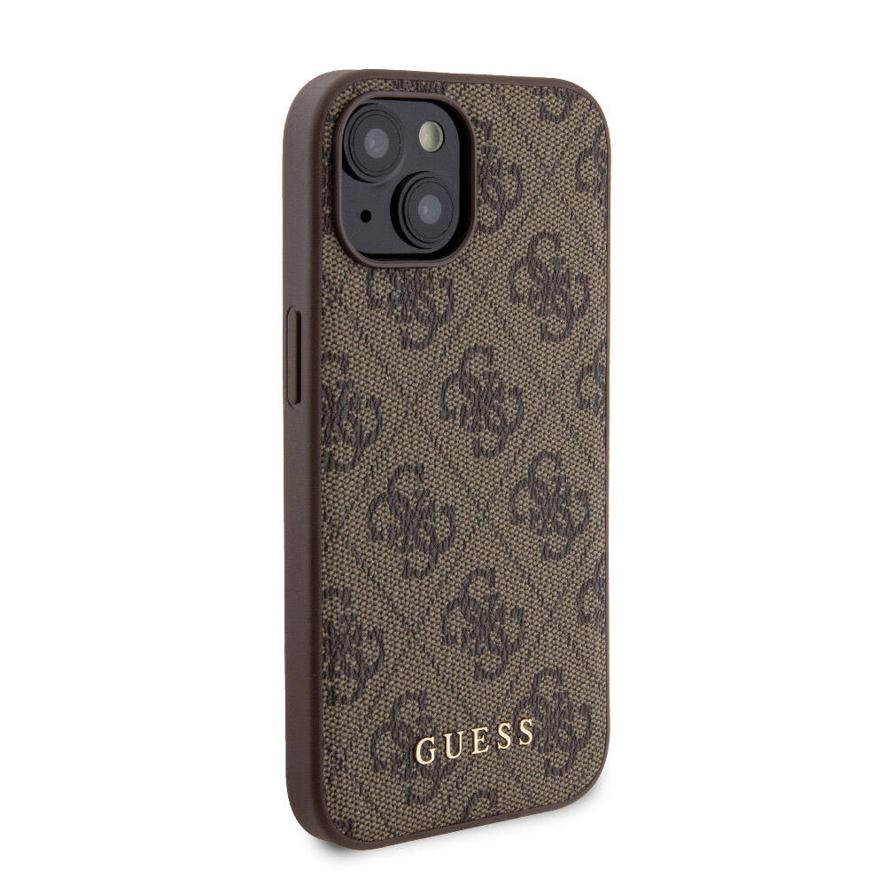 iPhone 15 Kılıf Guess Orijinal Lisanslı M-safe Şarj Özellikli Yazı Logolu 4G Desenli Kılıf + Powerbank 5000mAh 2in1 Set