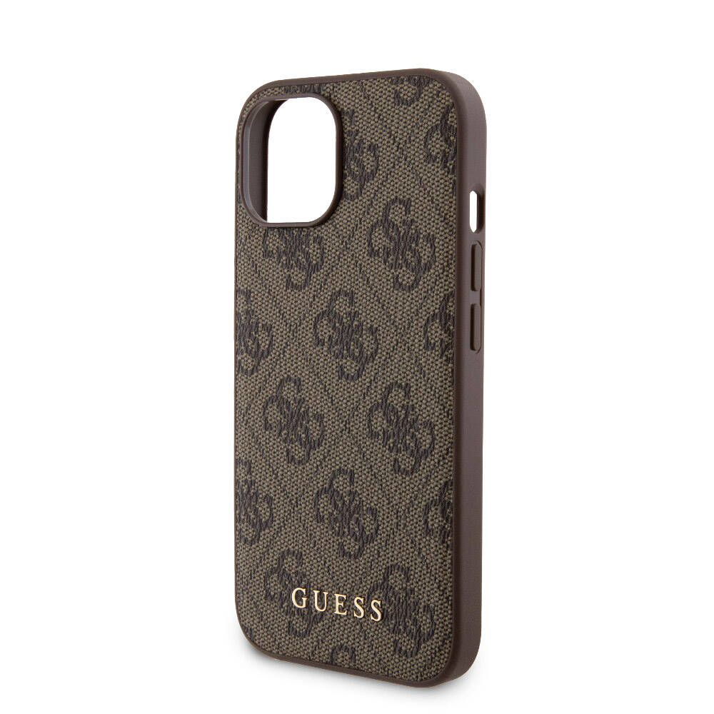 iPhone 15 Kılıf Guess Orijinal Lisanslı M-safe Şarj Özellikli Yazı Logolu 4G Desenli Kılıf + Powerbank 5000mAh 2in1 Set