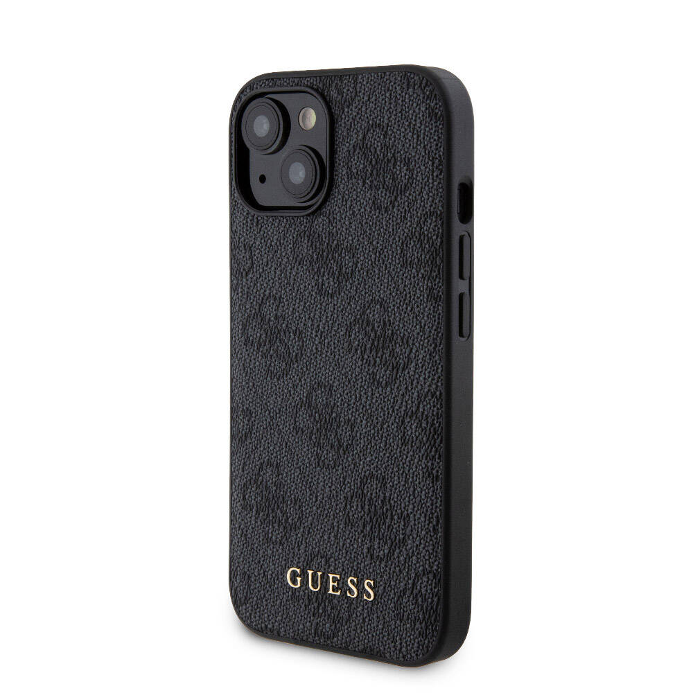 iPhone 15 Kılıf Guess Orijinal Lisanslı M-safe Şarj Özellikli Yazı Logolu 4G Desenli Kılıf + Powerbank 5000mAh 2in1 Set