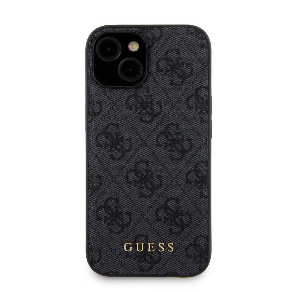 iPhone 15 Kılıf Guess Orijinal Lisanslı M-safe Şarj Özellikli Yazı Logolu 4G Desenli Kılıf + Powerbank 5000mAh 2in1 Set