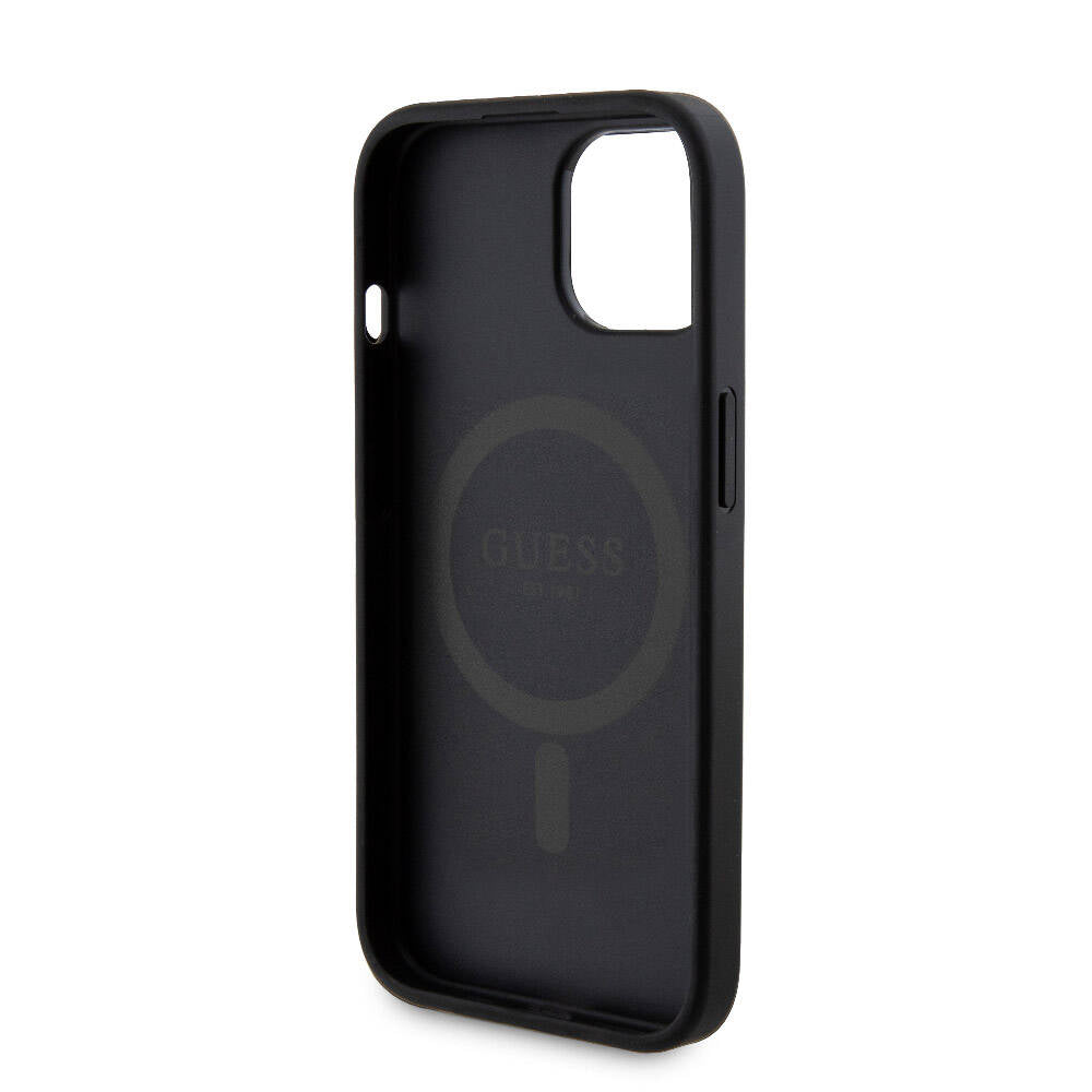 iPhone 15 Kılıf Guess Orijinal Lisanslı M-safe Şarj Özellikli Yazı Logolu 4G Desenli Kılıf + Powerbank 5000mAh 2in1 Set