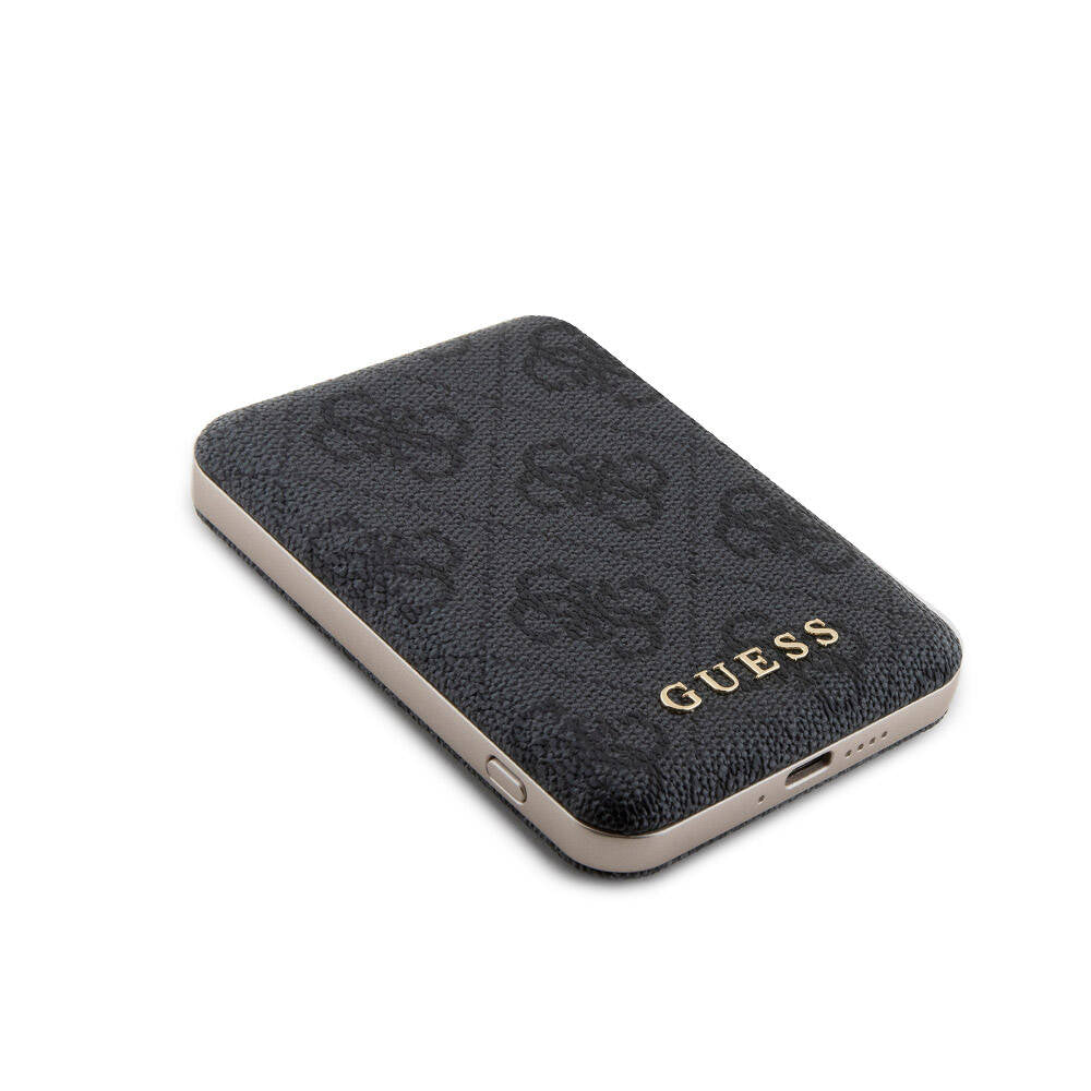 iPhone 15 Kılıf Guess Orijinal Lisanslı M-safe Şarj Özellikli Yazı Logolu 4G Desenli Kılıf + Powerbank 5000mAh 2in1 Set