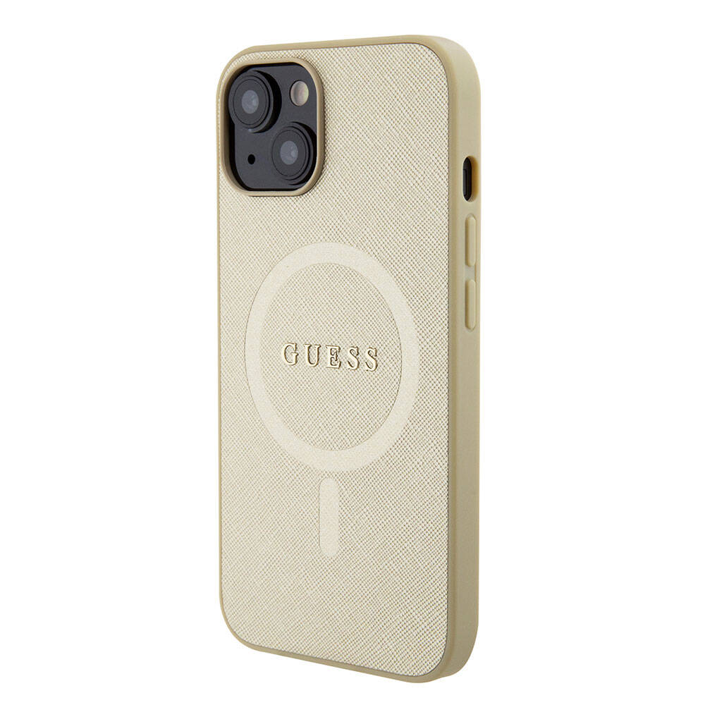 iPhone 15 Kılıf Guess Orijinal Lisanslı M-safe Şarj Özellikli Yazı Logolu Saffiano Kılıf